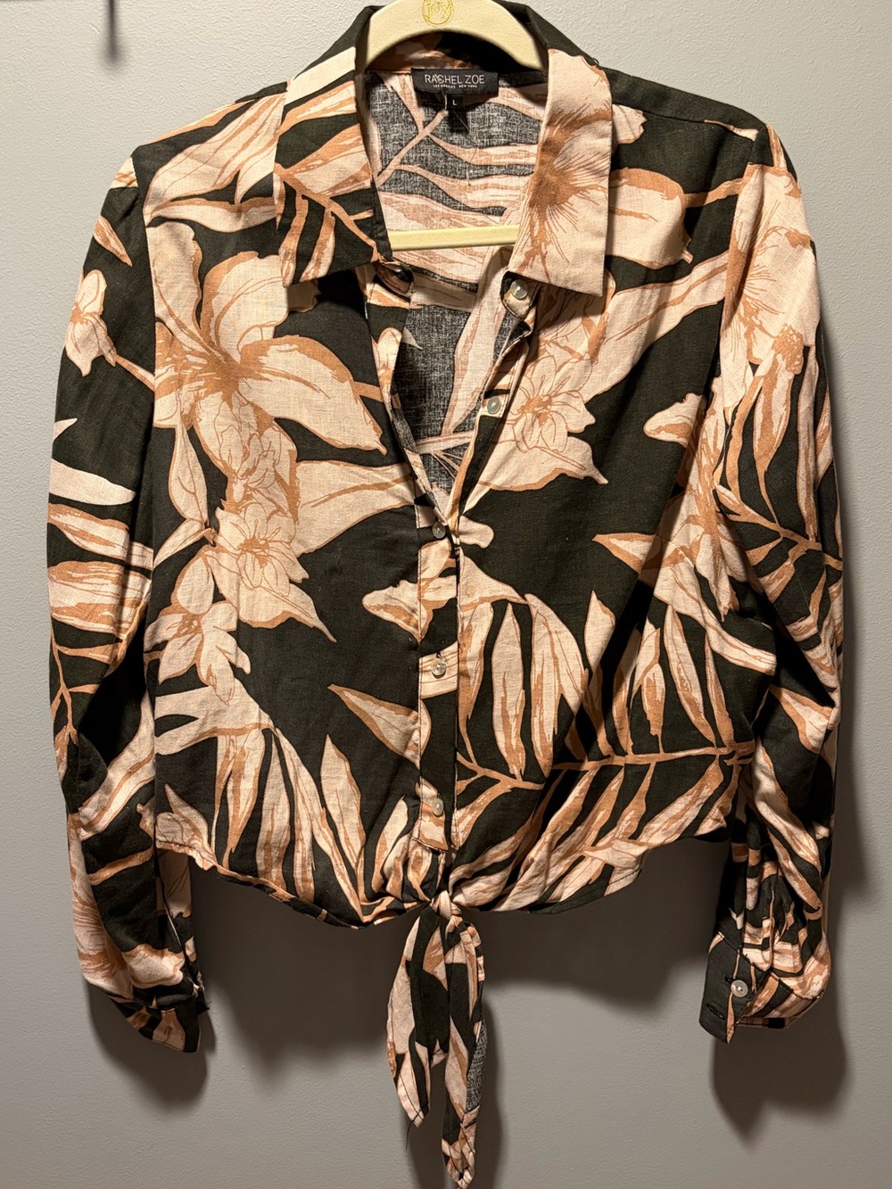 Rachel Zoe Black and Blush Floral Tie-Hem Button Down Shirt